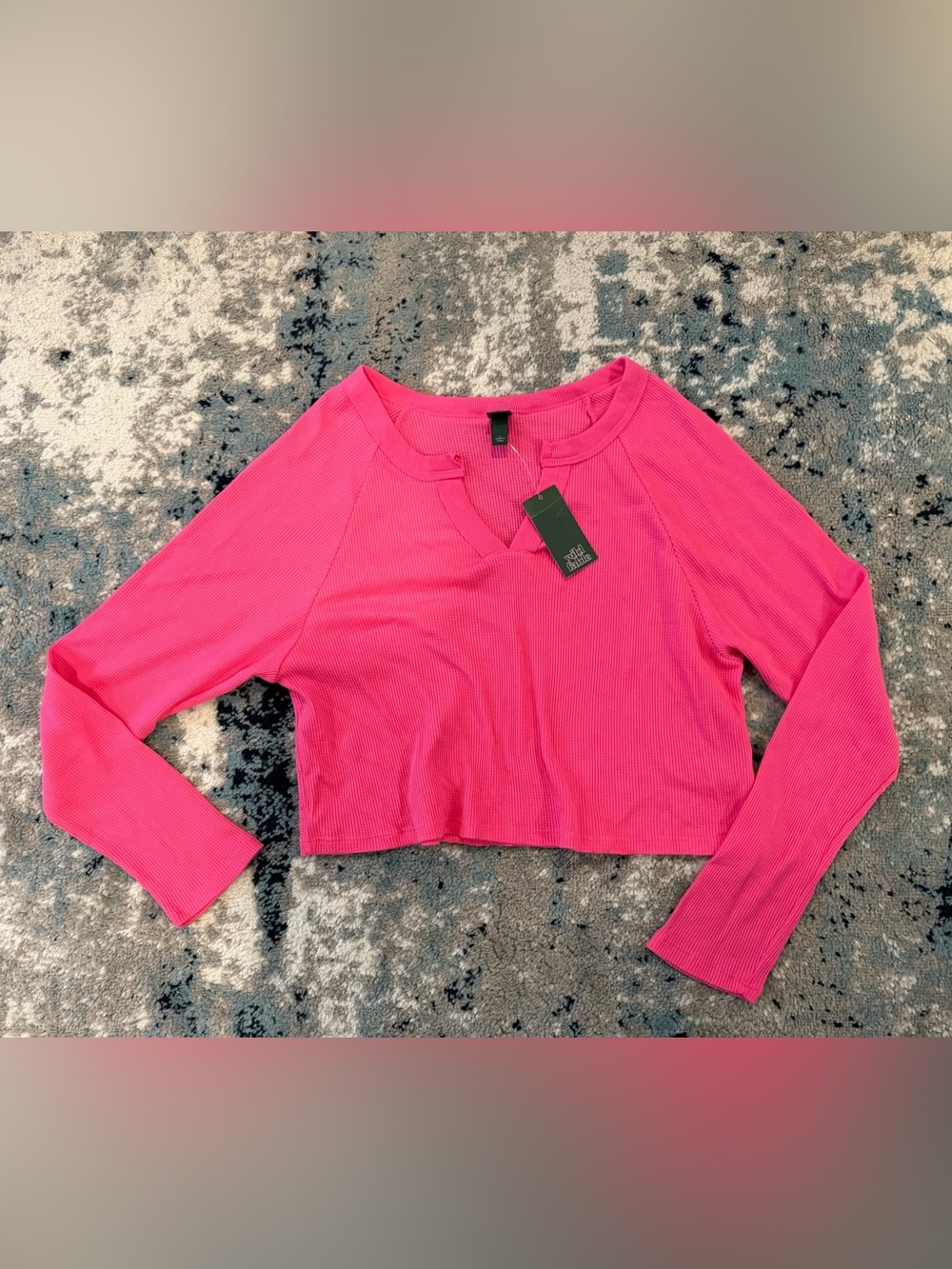 NWT Wild fable Hot Pink Long Sleeve Waffle Cropped Top - L